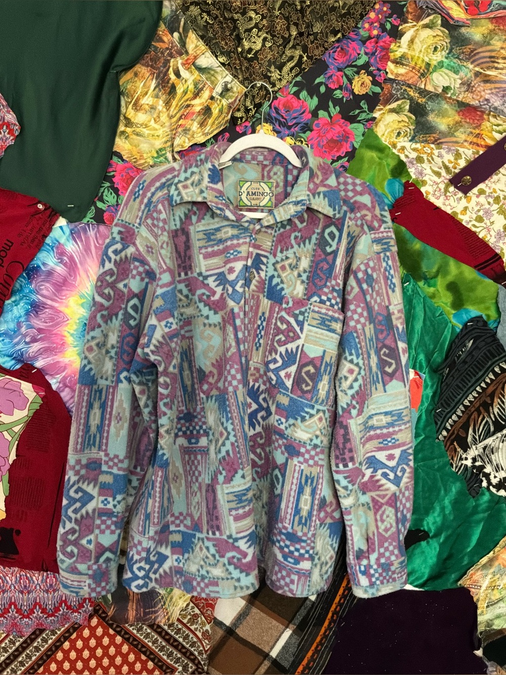 D'AMINGO Patterned Cozy Button-Up Jacket in Lavender & Aqua
